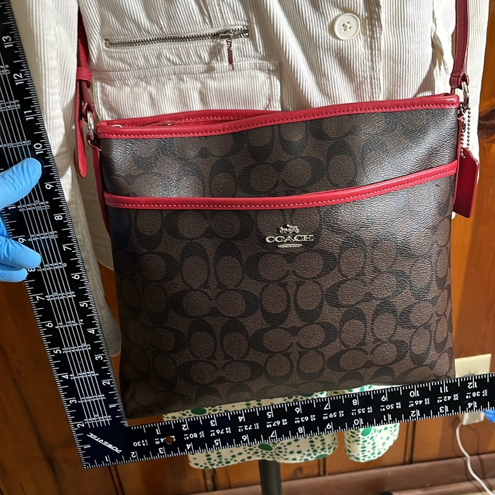 COACH Shoulder Crossbody Bag Signature PVC Red and  Brown Japan Exclusive. - Picture 15 of 17